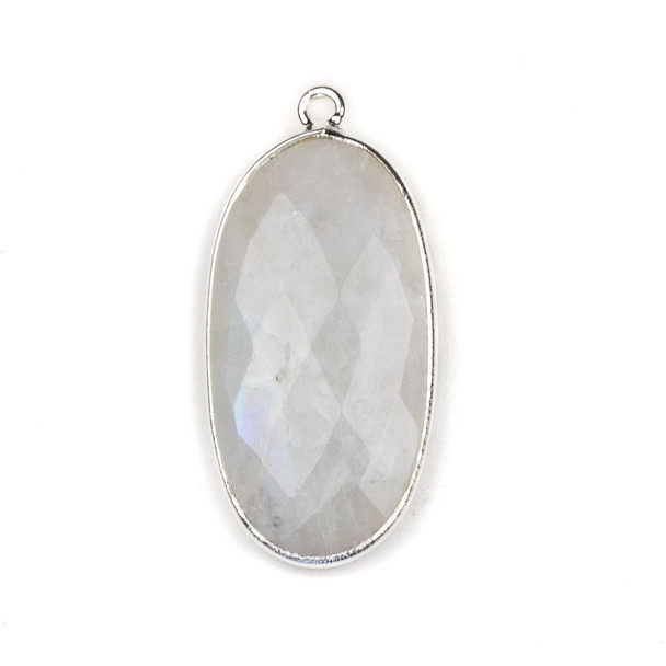 Moonstone approximately 17x34mm Oval Drop with a Silver Plated Brass Bezel - 1 per bag