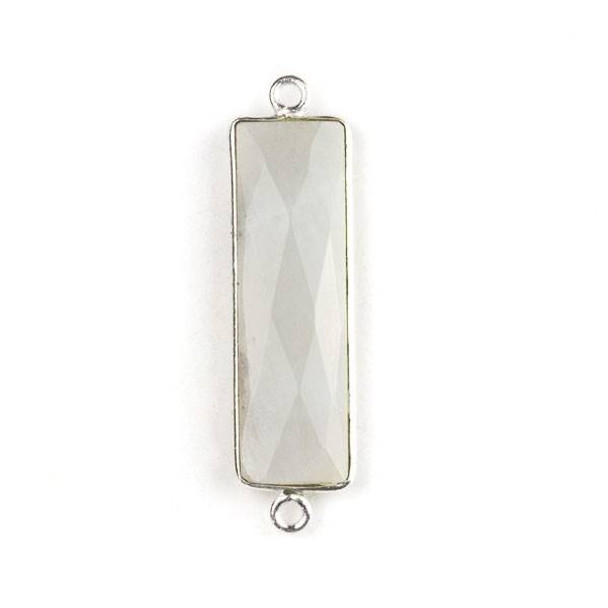 Moonstone 9x35mm Faceted Rectangle Link with a Silver Plated Brass Bezel