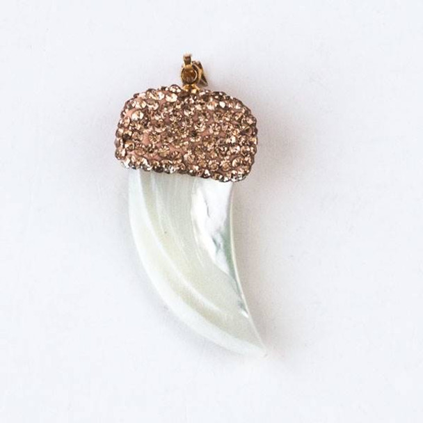 Mother of Pearl 19x45mm White Tusk Pendant with Champagne Crystal Pave and Gold Top