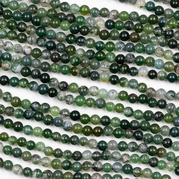 Moss Agate 4mm Round Beads - 15 inch strand