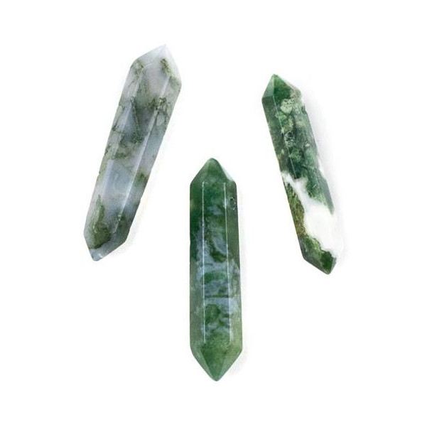 Moss Agate 10x42-46mm Top Drilled Hexagonal Point Pendant - 1 per bag