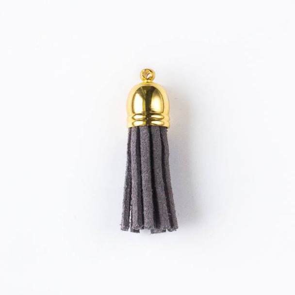 Grey Microsuede 1.5" Tassel with a Gold Pewter Bead Cap - 1 per bag