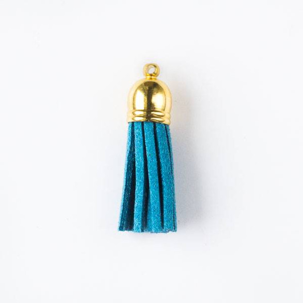 Ocean Blue Microsuede 1.5" Tassel with a Gold Pewter Bead Cap - 1 per bag