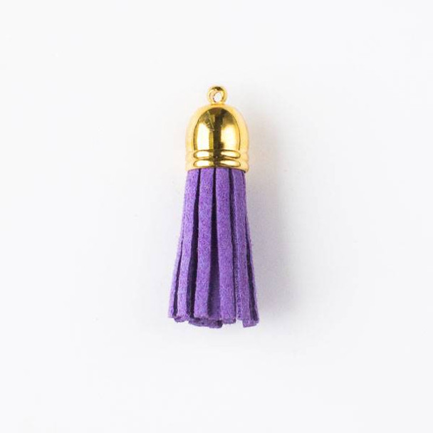 Purple Microsuede 1.5" Tassel with a Gold Pewter Bead Cap - 1 per bag