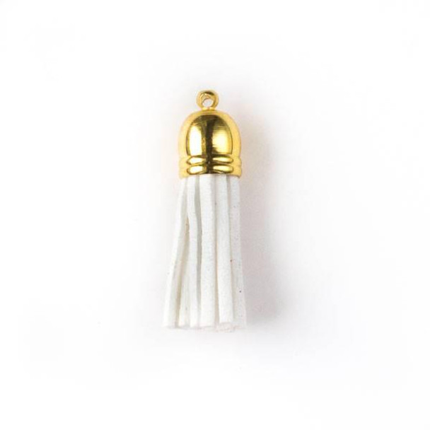 Cherry Tree Beads White Microsuede 1.5" Tassel with a Gold Pewter Bead Cap - 1 piece