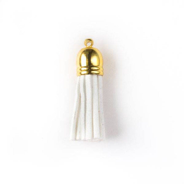 White Microsuede 1.5" Tassel with a Gold Pewter Bead Cap - 1 per bag