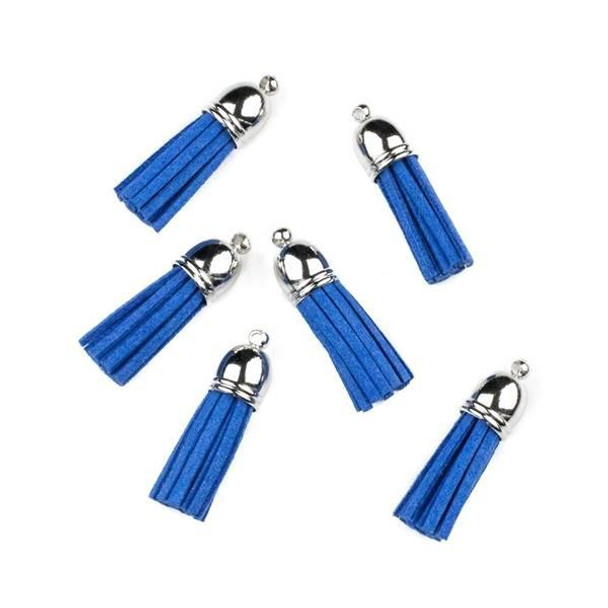 Cherry Tree Beads Cornflower Blue Microsuede 1.5" Tassel with a Silver Pewter Bead Cap - 6 per bag