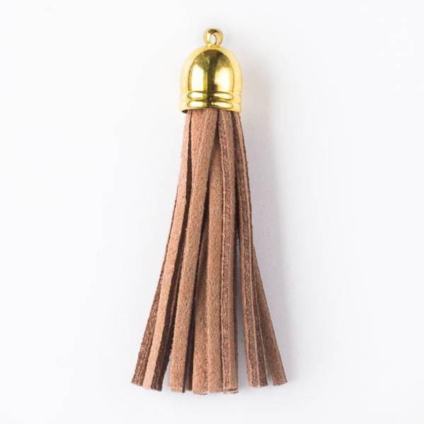 Cherry Tree Beads Mocha Brown/Tan Microsuede 2.25" Tassel with a Gold Pewter Bead Cap - 1 piece