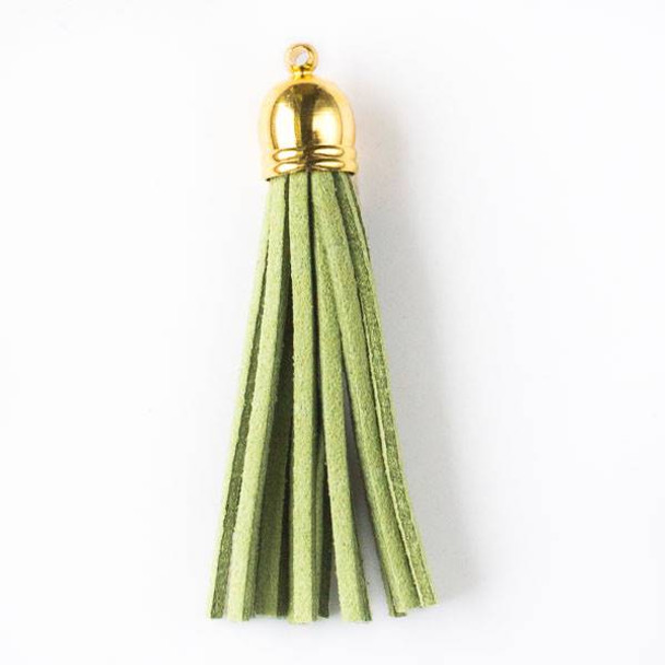 Moss Green Microsuede 2.25" Tassel with a Gold Pewter Bead Cap - 1 per bag