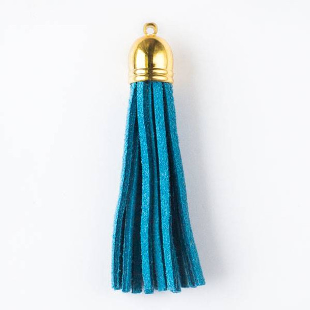 Ocean Blue Microsuede 2.25" Tassel with a Gold Pewter Bead Cap - 1 per bag