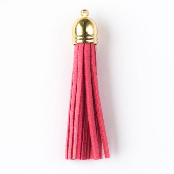 Pink Hibiscus Microsuede 2.25" Tassel with a Gold Pewter Bead Cap - 1 per bag