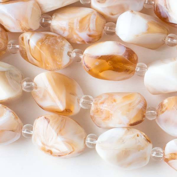 Handmade Lampwork Glass 14x17mm Honey and White Simple Faceted Nugget Beads