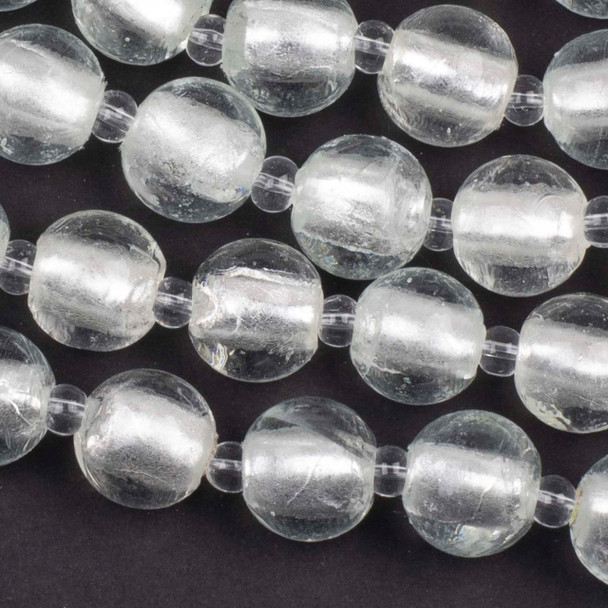 Handmade Lampwork Glass 12mm Clear Round Beads with a Silver Foil Center