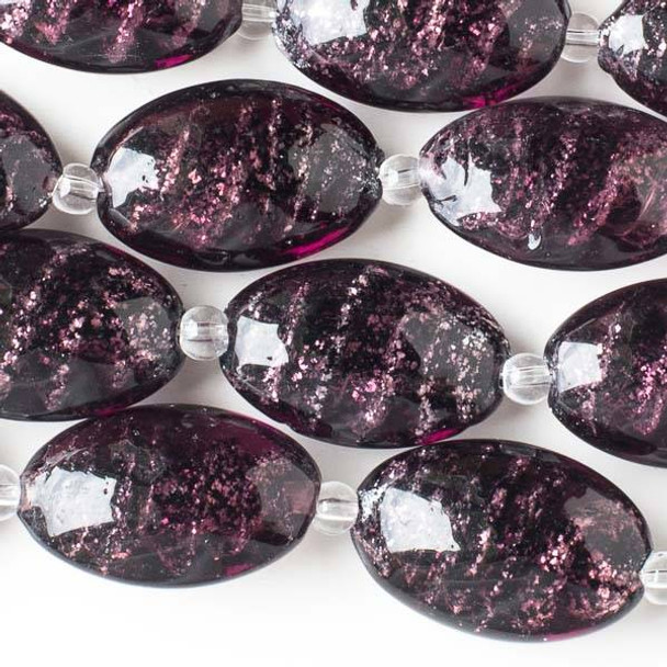 Handmade Lampwork Glass 16x24mm Lilac Purple Oval Beads with Glitter