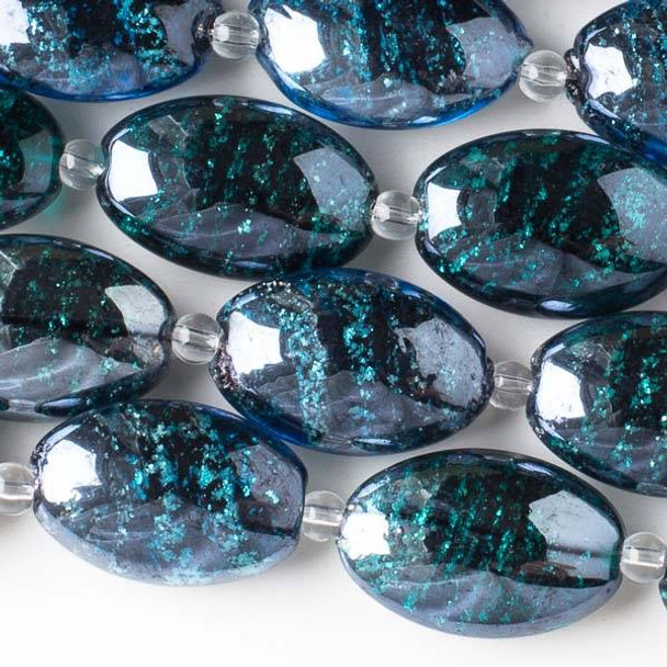 Handmade Lampwork Glass 16x24mm Midnight Blue Oval Beads with Glitter