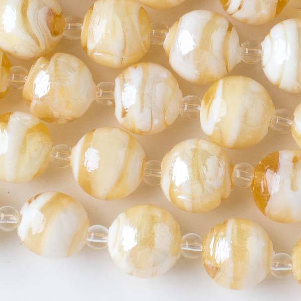 Handmade Lampwork Glass 13mm Honey and White Swirled Round Beads