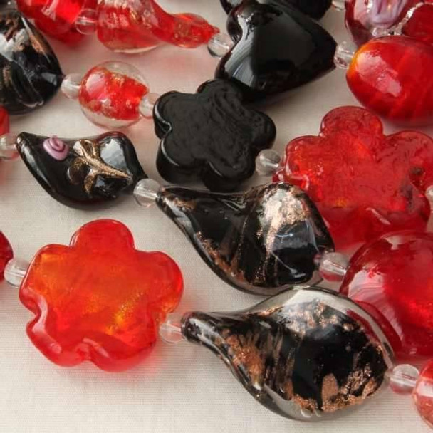 Cherry Tree Beads Mixed Handmade Lampwork Glass Strand - Red and Black Mix 