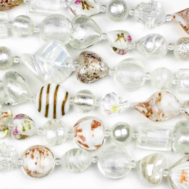 Mixed Handmade Lampwork Glass Strand - White and Clear Mix