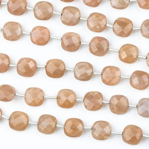 Mystic Chocolate Moonstone 8mm Horizontally Drilled Faceted Rounded Square Beads - 8 inch strand