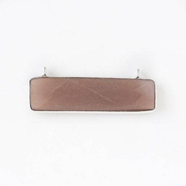 Mystic Swiss Chocolate Moonstone 15x37mm Rectangle Pendant Drop with a Silver Plated Brass Bezel - 1 per bag