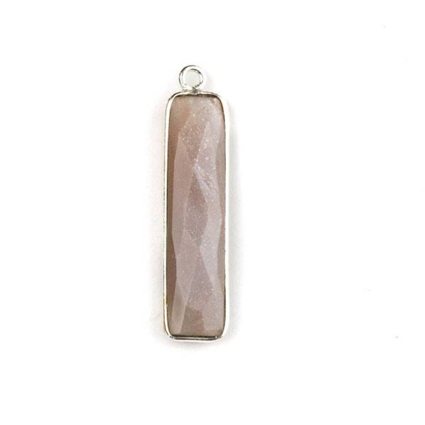 Mystic Swiss Chocolate Moonstone 7x31mm Faceted Rectangle Drop with a Silver Plated Brass Bezel