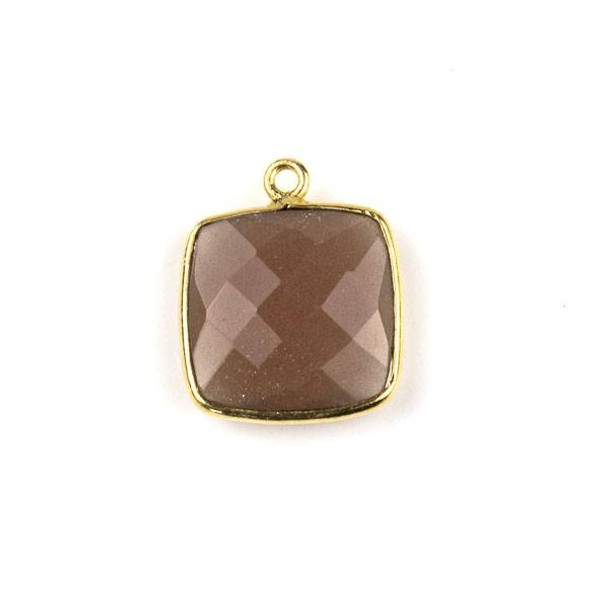 Mystic Chocolate Moonstone 15X18mm Square Drop with a Gold Plated Brass Bezel - 1 per bag