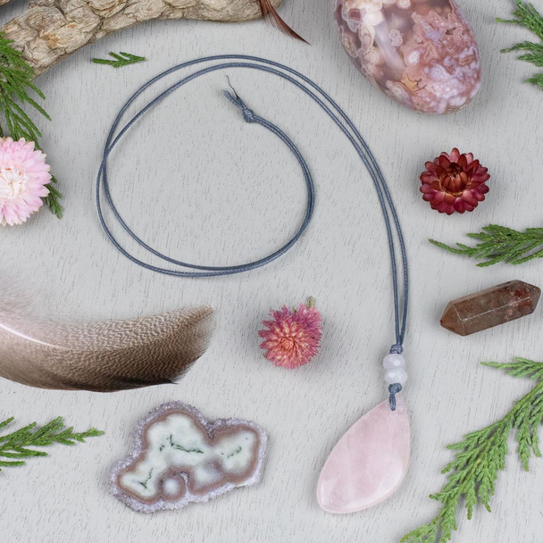Cherry Tree Beads Rose Quartz Free Form Pendant Necklace Kit - nkit-06 