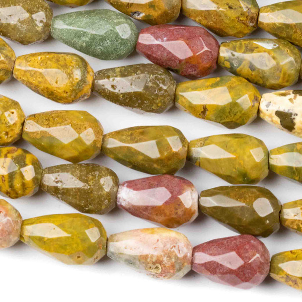 Ocean Jasper 8x12mm Faceted Rounded Teardrop Beads - approx. 8 inch strand, Set B