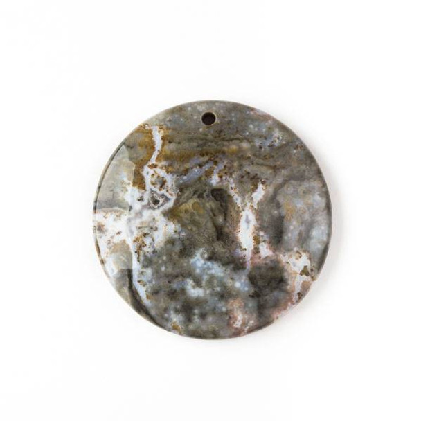 Ocean Jasper 40mm Top Front to Back Drilled Coin Pendant with a Flat Back - 1 per bag