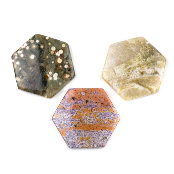 Ocean Jasper 40x45mm Top Drilled Hexagon Pendant - 1 per bag