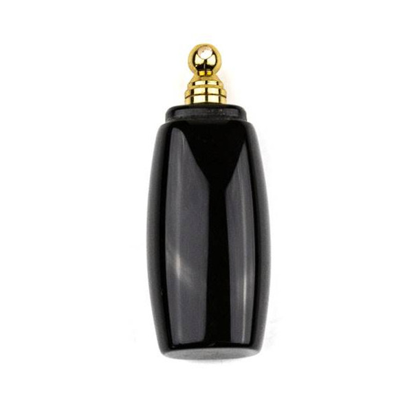 Onyx 18x37mm Flat Tube Perfume Bottle Pendant with Gold Plated Stainless  Steel Top #7