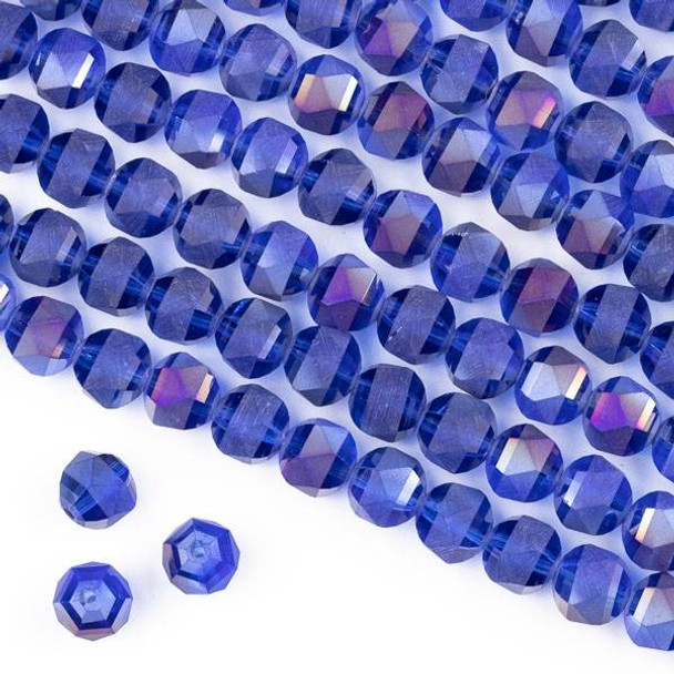Crystal Orbits Matte 8mm Faceted Round Beads Sapphire Blue AB - Approx. 16 inch strand