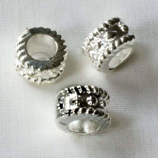 Single Large Hole 7x10mm Silver Tube Spacer Bead with Dots