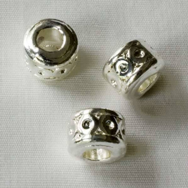 Single Large Hole 7x9mm Silver Tube Spacer Bead with Circles