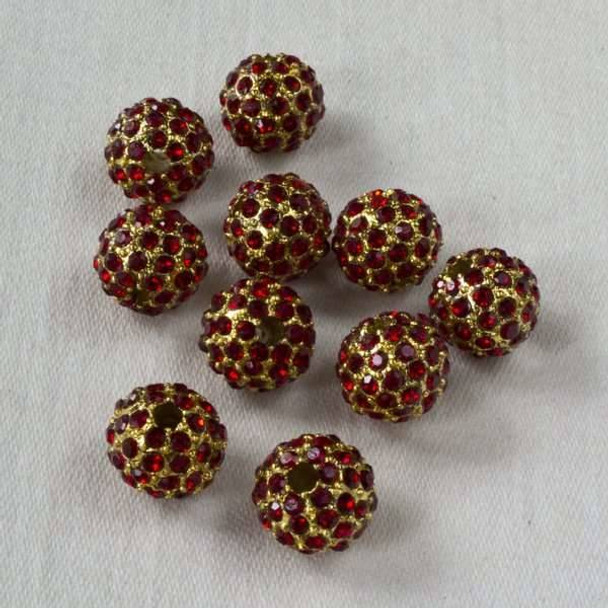 8mm Gold Pave Bead with Ruby Crystals