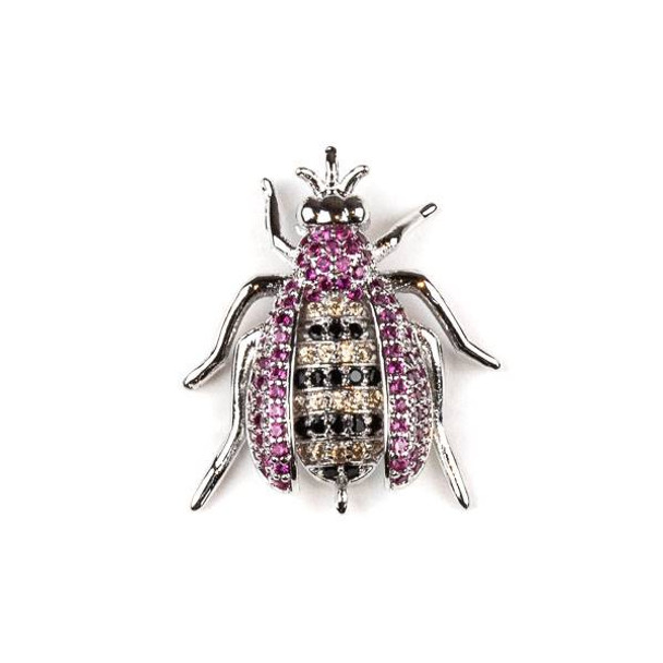 Silver Plated Brass Pave 20x24mm Flying Bug Link with Pink, Jet, and Champagne Cubic Zirconias - 1 per bag