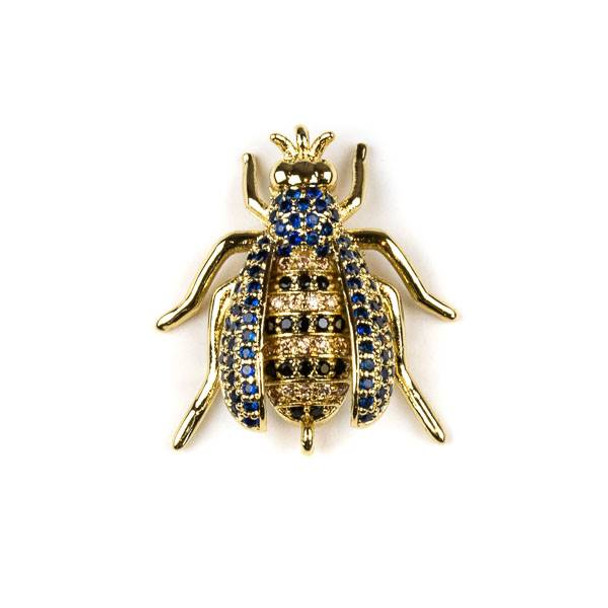 Gold Plated Brass Pave 20x24mm Flying Bug Link with Blue, Jet, and Champagne Cubic Zirconias - 1 per bag