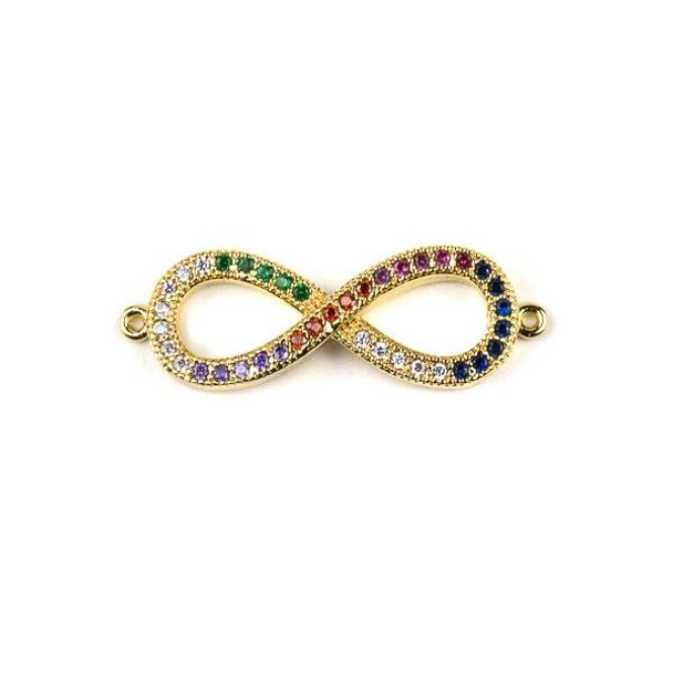 Gold Plated Brass Pave 10x29mm Infinity Link with Multicolor Cubic Zirconias - 1 per bag