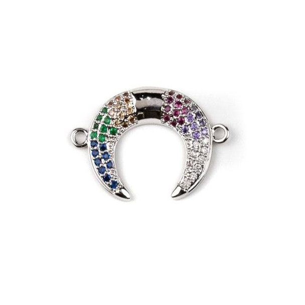 Silver Plated Brass Pave 17x24mm Half Moon Link with Multicolor Cubic Zirconias - 1 per bag