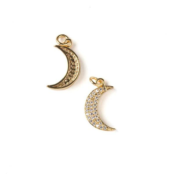 Gold Plated Brass Pave 11x19mm Crescent Moon Drop with Crystals - 1 per bag