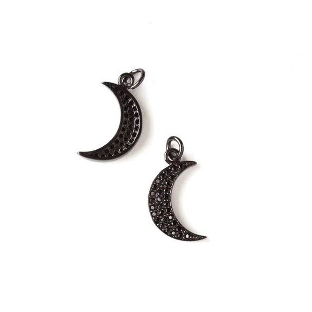 Gun Metal Plated Brass Pave 11x19mm Crescent Moon Drop with Jet Black Crystals - 1 per bag