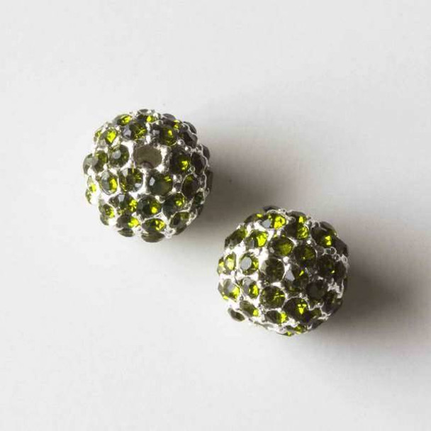 10mm Silver Pave Bead with Green Peridot Crystals