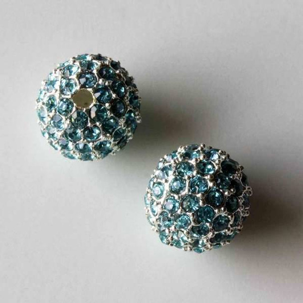 12mm Silver Pave Bead with Aquamarine Crystals