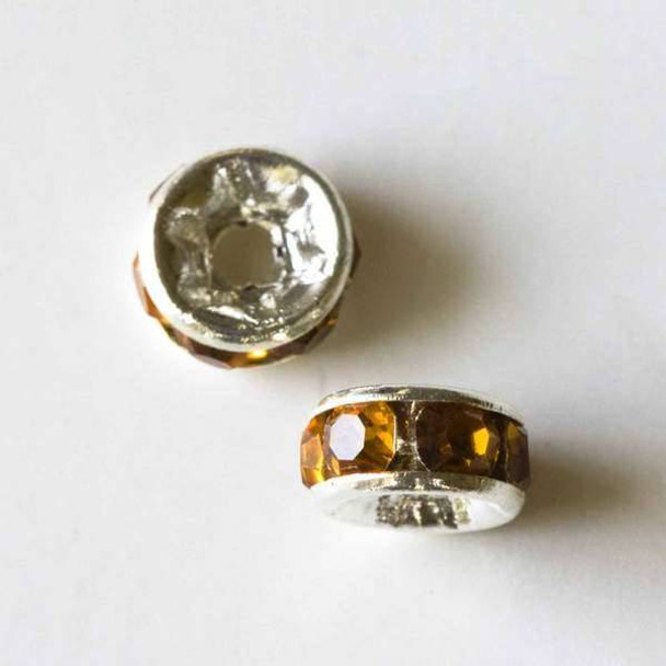 Silver Pave 3x6mm Rondelle with Amber Crystals - 10 per bag