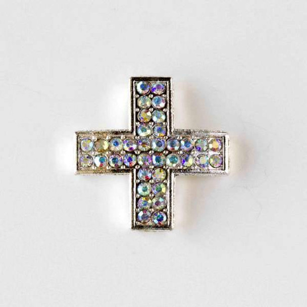 Pave 25mm Silver Square Cross with Crystals with an AB finish