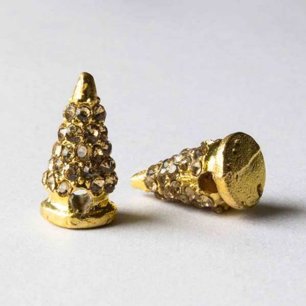 Pave 9x16mm Base Metal Gold Cone Spike with Champagne Crystals