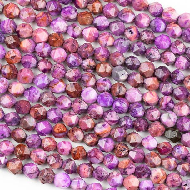 Purple Crazy Lace Agate 6mm Simple Faceted Star Cut Beads - 15 inch strand