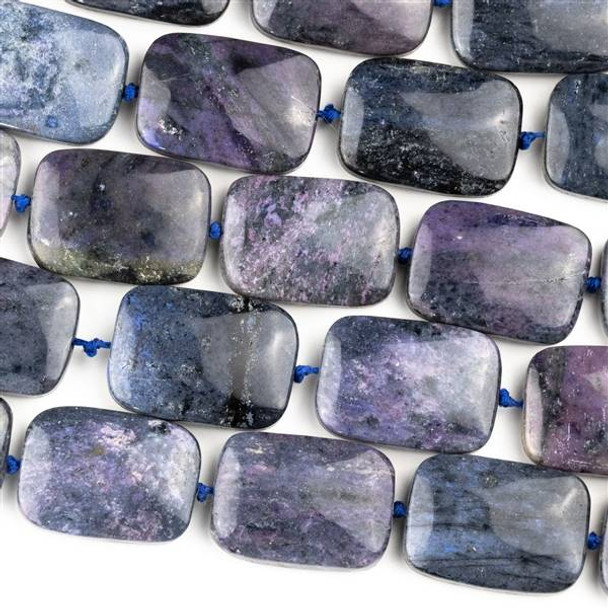 Purple Dumortierite 18x25mm Rectangle Beads - 16 inch knotted strand