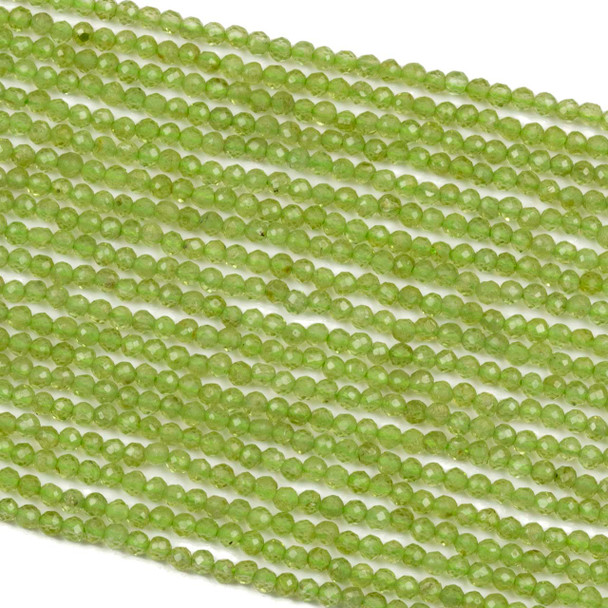 Peridot 2mm Faceted Round Beads - 15 inch strand