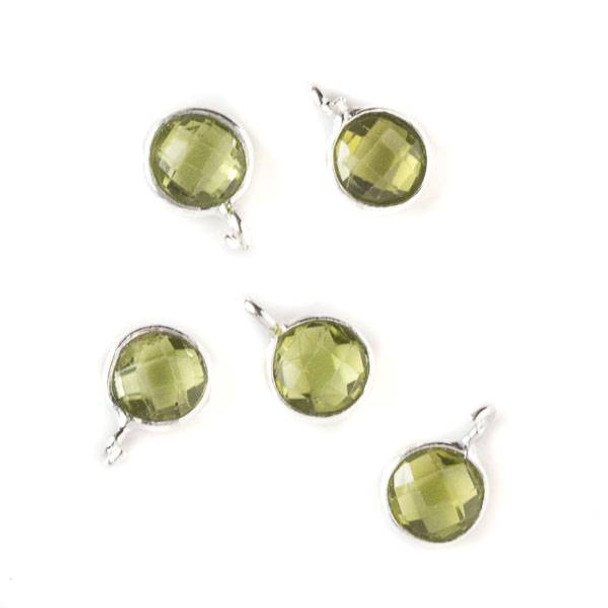 Peridot 7x10mm Coin Drop with Silver Plated Brass Bezel and Loop, August Birthstone - 1 per bag